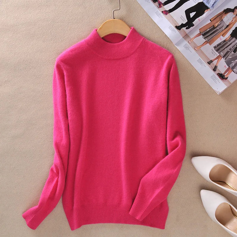18 Colors Women Cashmere Sweater Pullovers Long Sleeve Pull Femme Half Turtleneck Pullover Women Jumpers