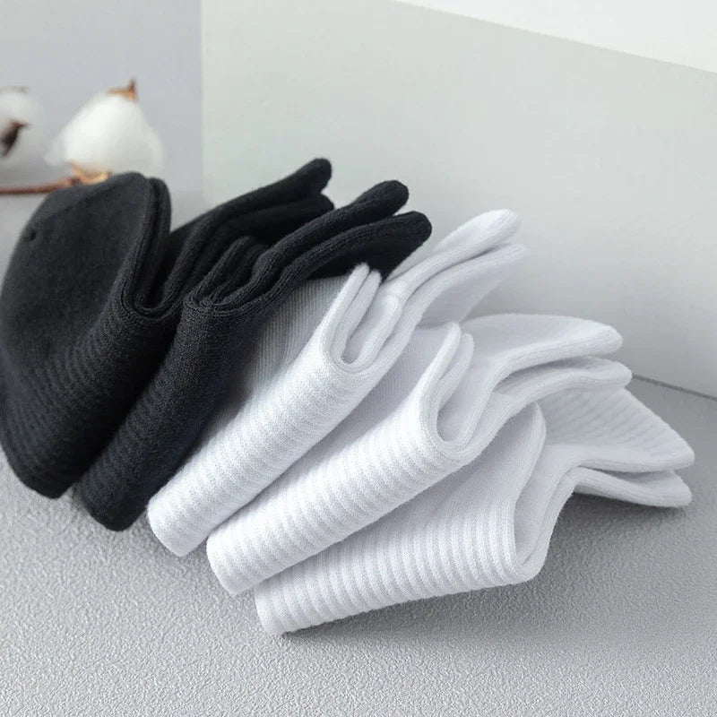 5 Pairs/lot 100% Cotton Men's Socks Spring Autumn Black White Absorption Women's Boat Socks Anti-Odor Breathable Sports Socks