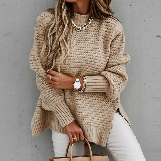 Ladies Long Sleeve Coarse Knit Sweaters Fashion One Knit Tops Sweet Style Irregular Acrylic Blend Long Sleeve Mid-Length