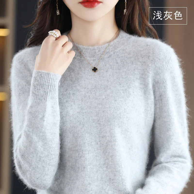 Autumn And Winter New Women's Semi-high-necked Mink Cashmere Sweater Wool Knitted Bottom Shirt
