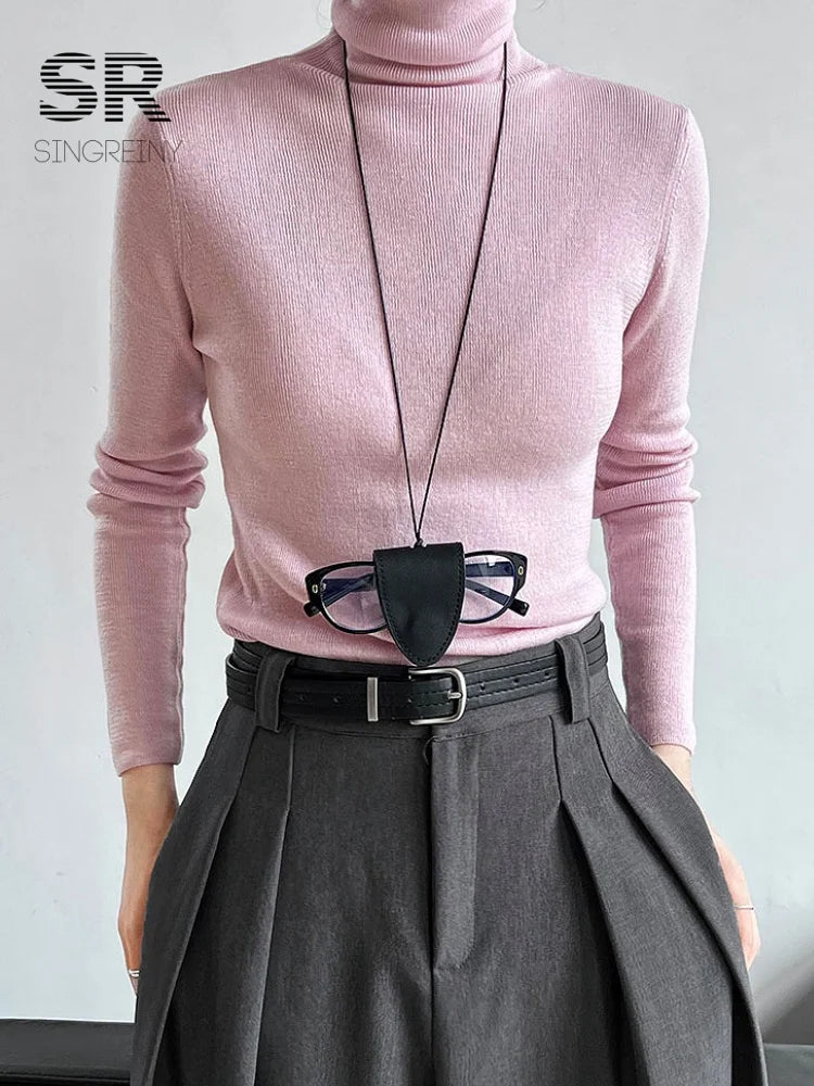 Winter Wool Basics Knitted Top 2026 Women Turtleneck Long Sleeves Slim Warm Pullovers Autumn Solid Cashmere Sweater