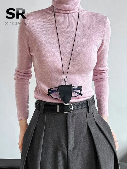 Winter Wool Basics Knitted Top 2026 Women Turtleneck Long Sleeves Slim Warm Pullovers Autumn Solid Cashmere Sweater