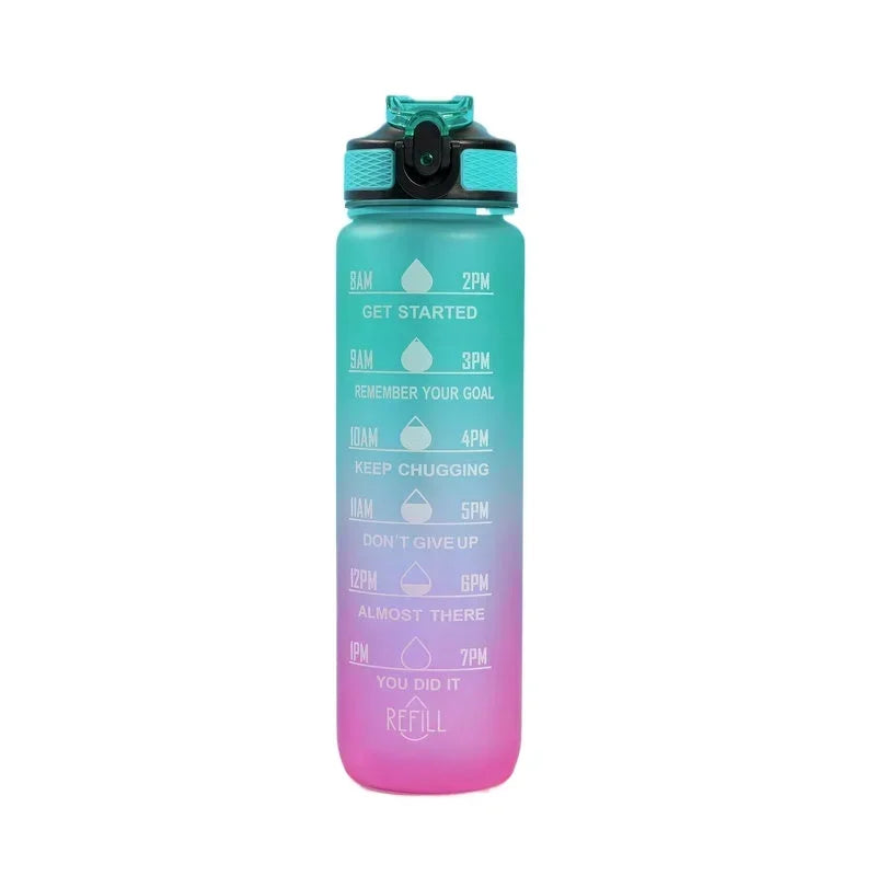 1 Liter Large Capacity Sports Water Bottle with Time-Tracking Straw Leak Proof Locking Flip Cover for Outdoor Fitness