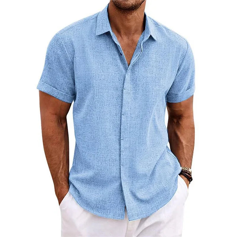 Men's Cotton Linen Short Sleeved Shirt Summer Casual Shirts Fashion Tops Men Clothing Streetwear