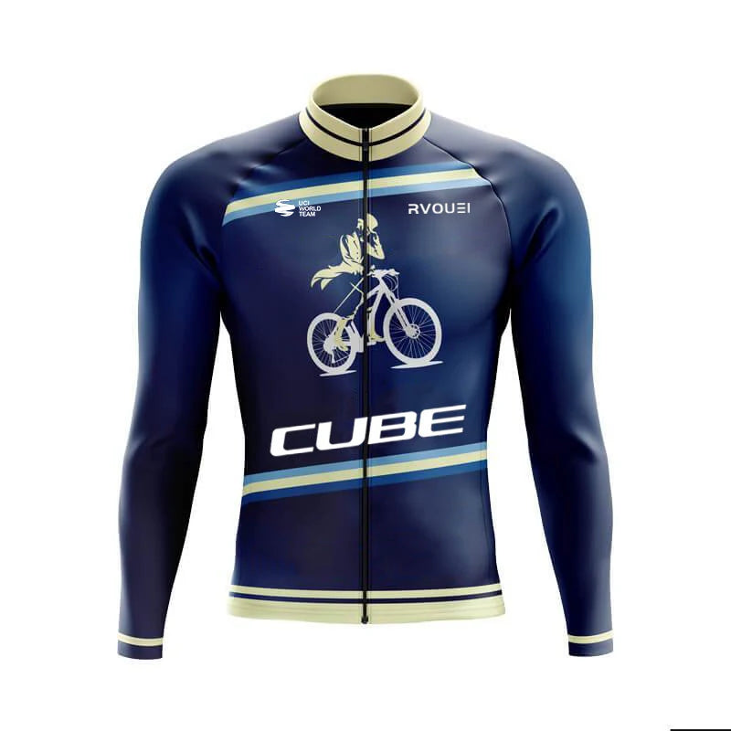 Cube Team Breathable Long Sleeve Men Cycling Jersey Set MTB Bike Clothing Autumn Bicycle Clothes