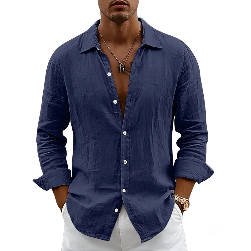 Men’s Long Sleeve Linen Shirt Button Down Casual Beach Vacation Top 2026