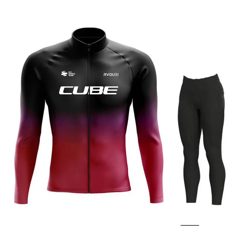 Breathable Team Long Sleeve Cycling Jersey Set Bib Pants  Bicycle Clothing MTB Bike Uniform Men Clothes