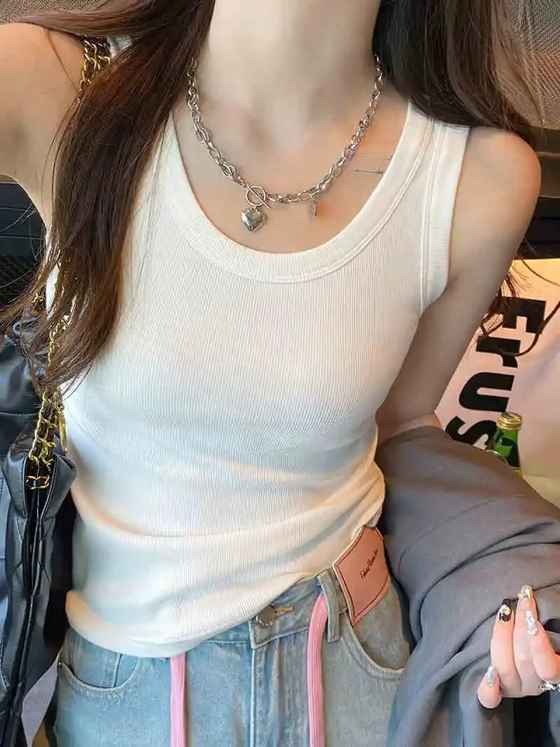 zjaiss Women Solid Round Neck Ribbed Tank Top Camisole Women Summer Basic Elastic Tank Top O Neck Solid Tank Top 2026