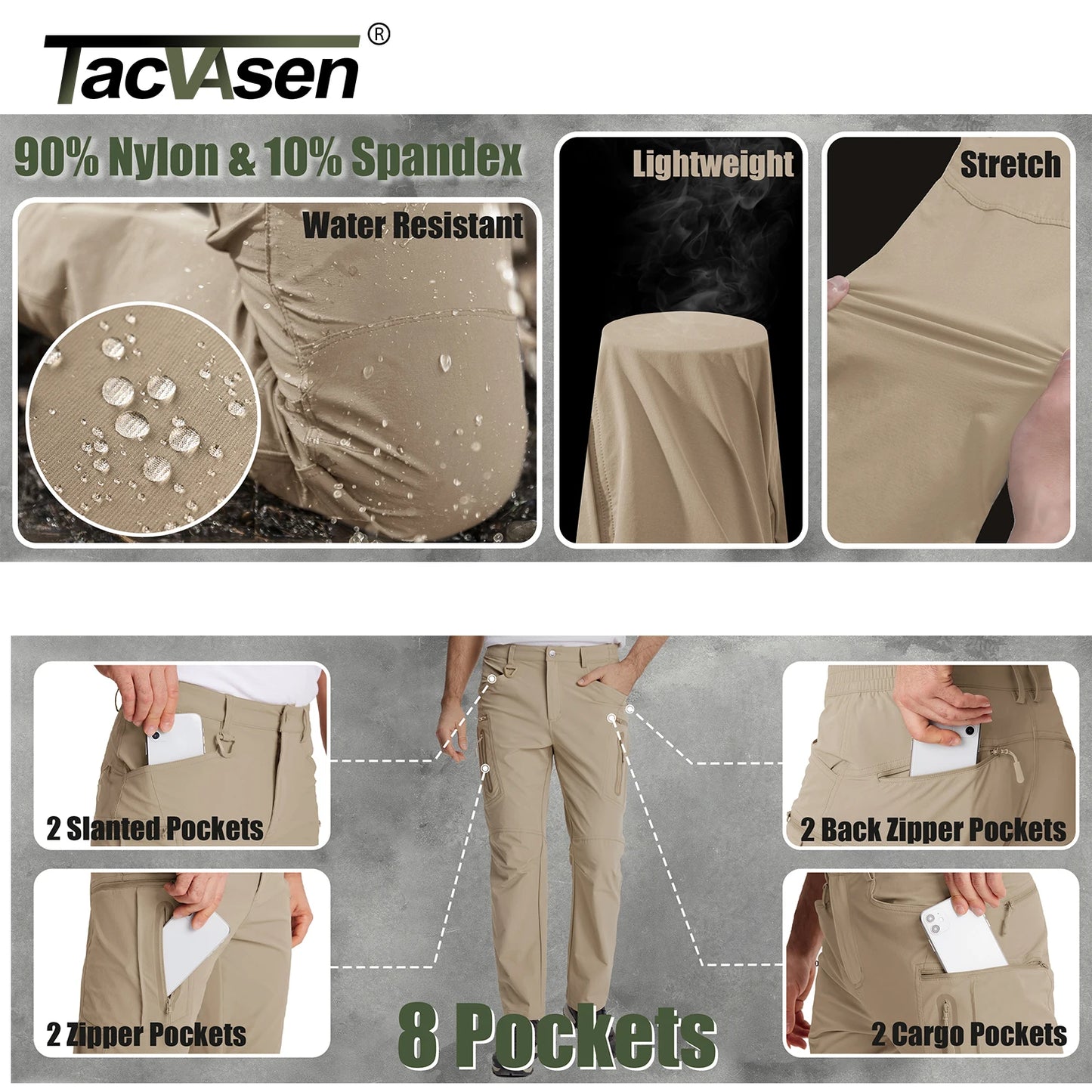 Summer Lightweight Trousers Men's Fishing Pants Outdoor Hiking Nylon Quick Dry Pockets Cargo Pants Casual Work Trousers