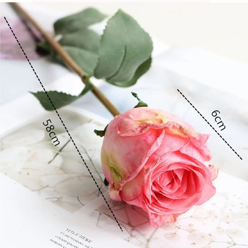 Artificial 58CM Rose Flowers Single Fire-roasted Fake Peony Wedding For Home Garden Party Decoration White Rose Dried Flowers