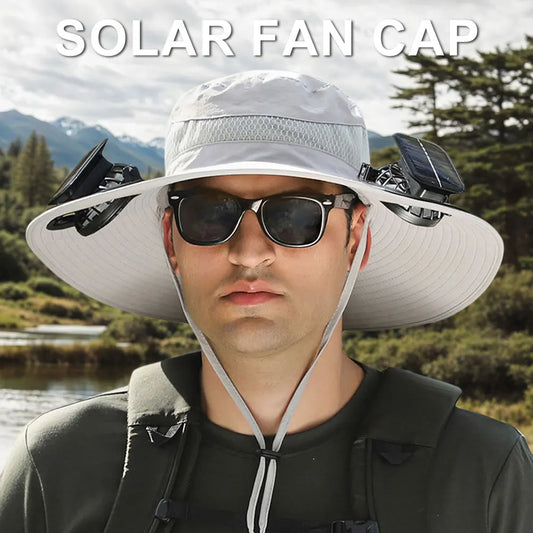 Solar Fan Hat Outdoor Fishing Hat with 2 Solar Fan Wide Brim Bucket Hat Summer Cap for Men Outdoor Camping Fishing Hiking
