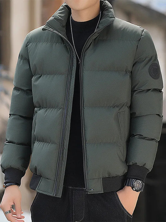 This Casual Long Sleeve Jacket Coat Pure Color Fashion Urban Stand Fit Thinned Cotton Jacket for Men