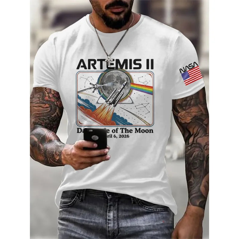 New Arrival Men's Artemis II Dark Side Of The Moon Print T-Shirts Summer Short Sleeve Casual Tops Round Neck Tees