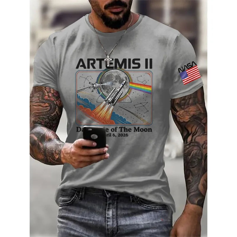 New Arrival Men's Artemis II Dark Side Of The Moon Print T-Shirts Summer Short Sleeve Casual Tops Round Neck Tees