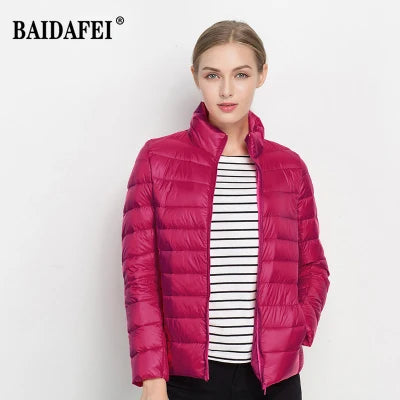 Women Short Puffer Jacket 2026 New Fashion Stand Collar Lightweight Water-Resistant Packable Female Down Parka Casual Coat