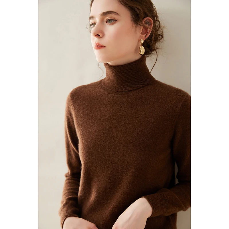 Cashmere Sweater Women's Turtleneck Long Sleeved Knitted Pullover 100% Pure Cashmere Base Sweater Korean Version Women's Top