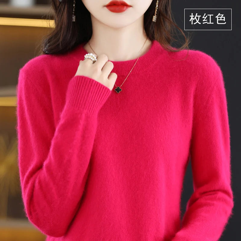 Autumn And Winter New Women's Semi-high-necked Mink Cashmere Sweater Wool Knitted Bottom Shirt