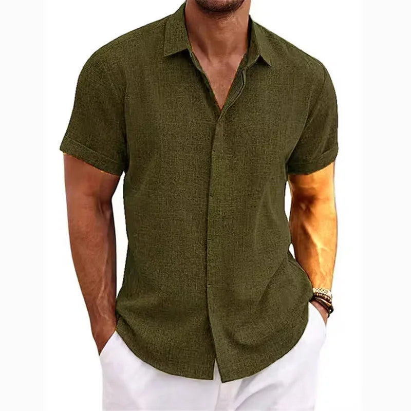 Men's Cotton Linen Short Sleeved Shirt Summer Casual Shirts Fashion Tops Men Clothing Streetwear