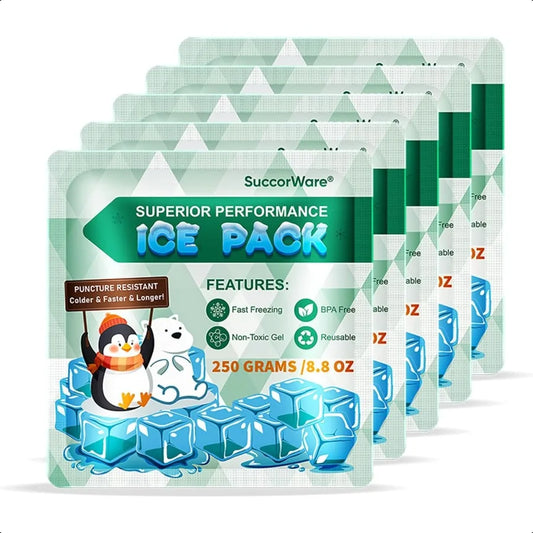 5 Packs Reusable Ice Packs for Lunch Boxes 12+ Hour Cooling Ice Gel Pack for Camping Beach Office Ice Packs for Cooler Bag Cool