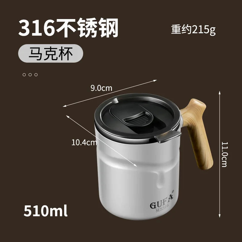 316 stainless steel mug with lid tea cup double layer anti scald anti drop cup home office coffee cup gift