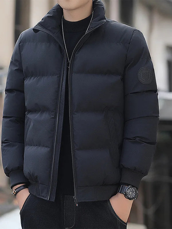 This Casual Long Sleeve Jacket Coat Pure Color Fashion Urban Stand Fit Thinned Cotton Jacket for Men