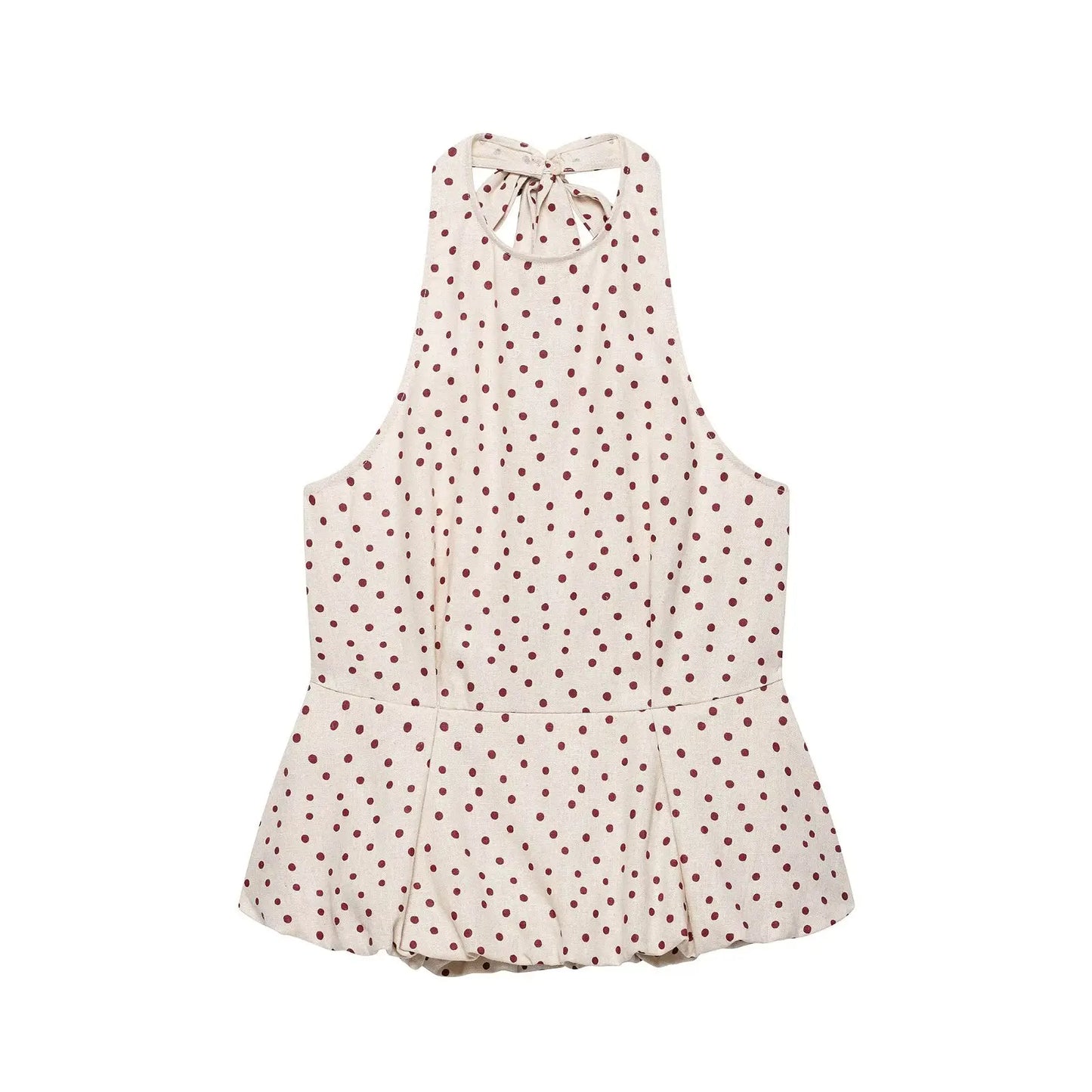 HH Women Summer Spring Fit Polka Dot Halter Neck Top Summer Sleeveless Peplum Linen Blend Blouse For Casual Summer Outfits