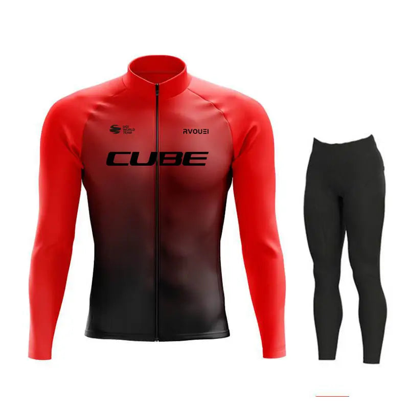 Breathable Team Long Sleeve Cycling Jersey Set Bib Pants  Bicycle Clothing MTB Bike Uniform Men Clothes
