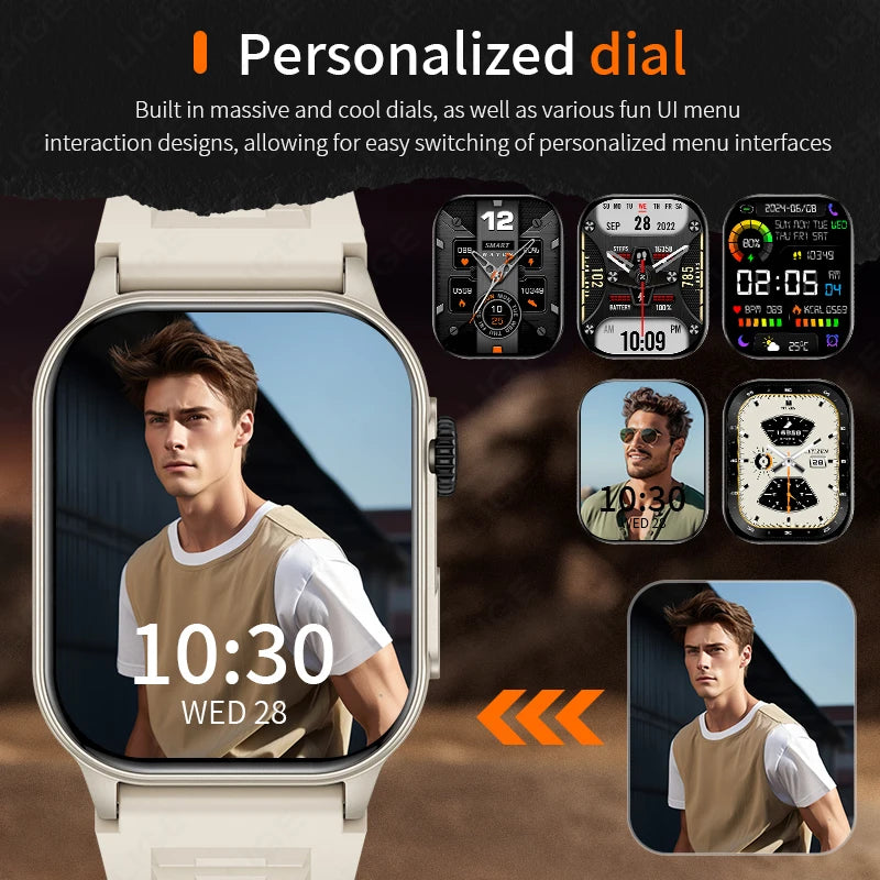 LIGE New Men Smart Watch Flashlight 2.01" HD Large Screen AI Voice Bluetooth Call Sport Watches Health Monitor Smartwatch Women