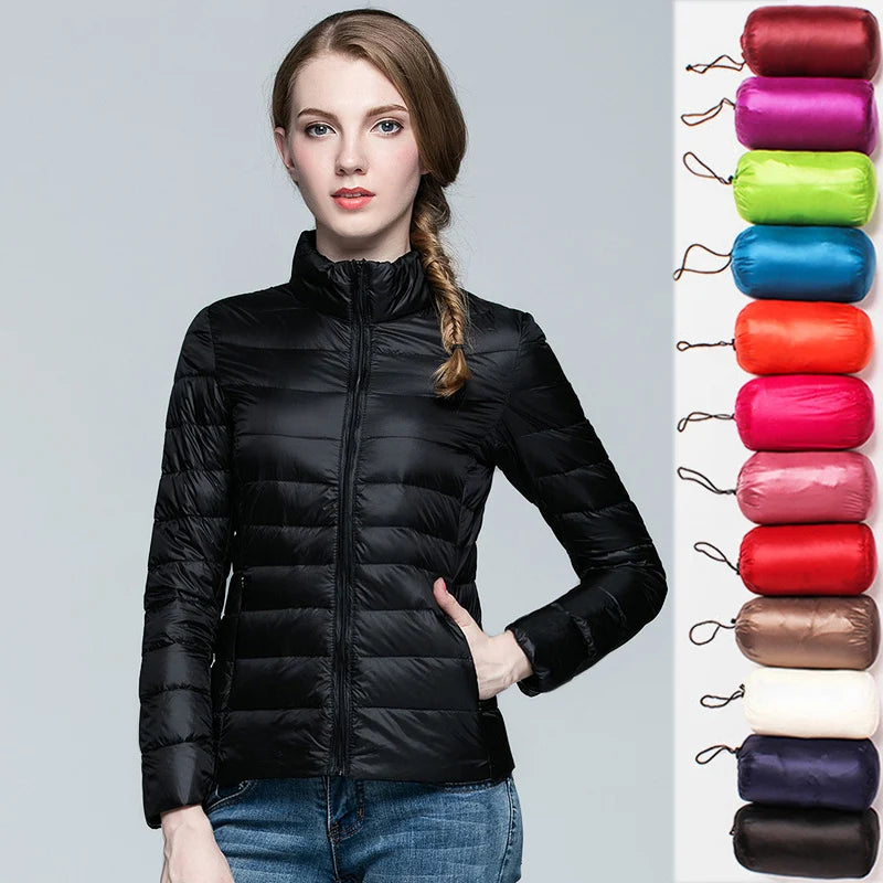 Women Short Puffer Jacket 2026 New Fashion Stand Collar Lightweight Water-Resistant Packable Female Down Parka Casual Coat