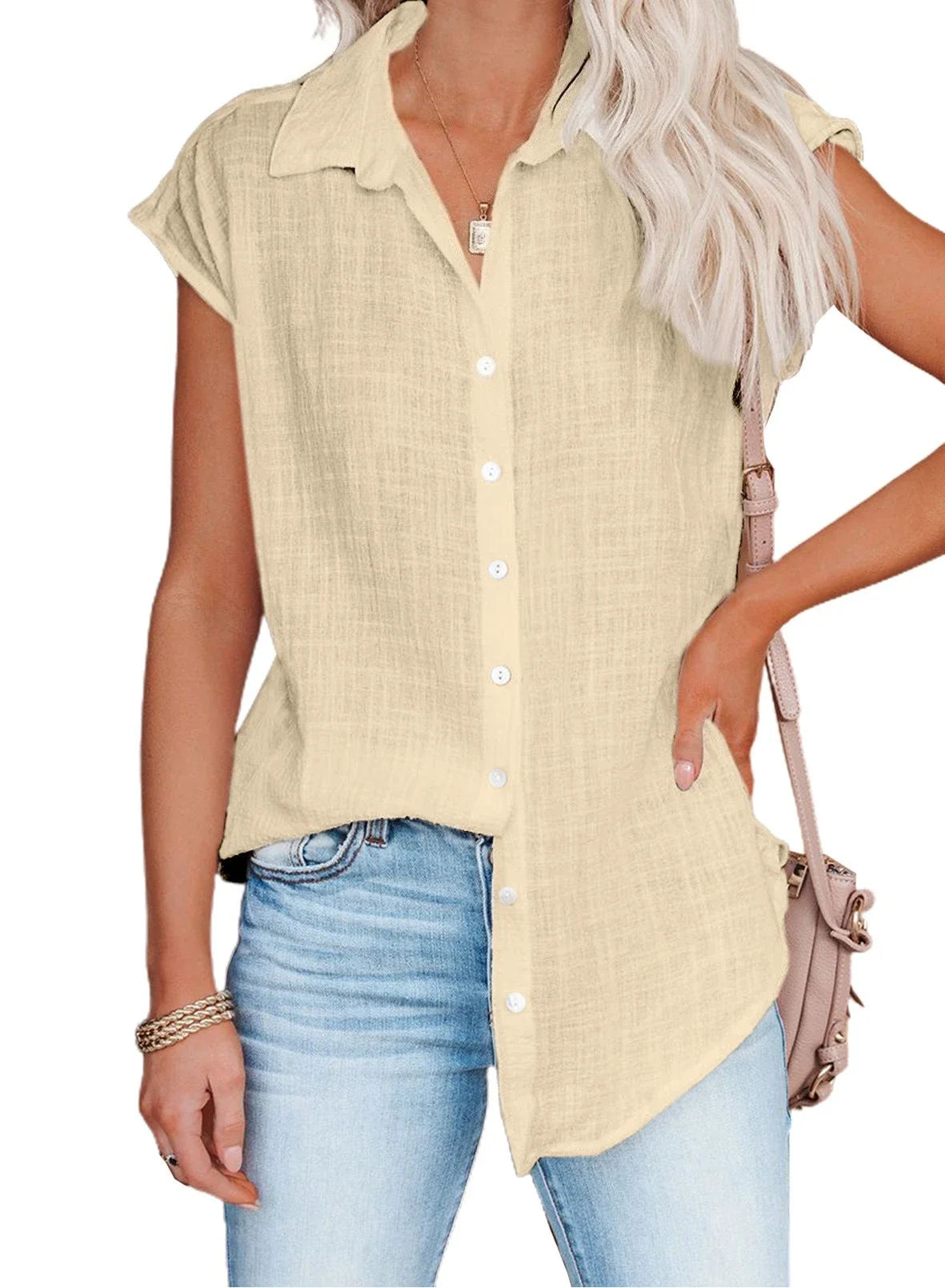 Cotton Linen Shirt Ladies Tops Tee Casual Thin Loose Woman T Shirt Summer Short Sleeve Solid T-Shirts Women Clothing Blouses