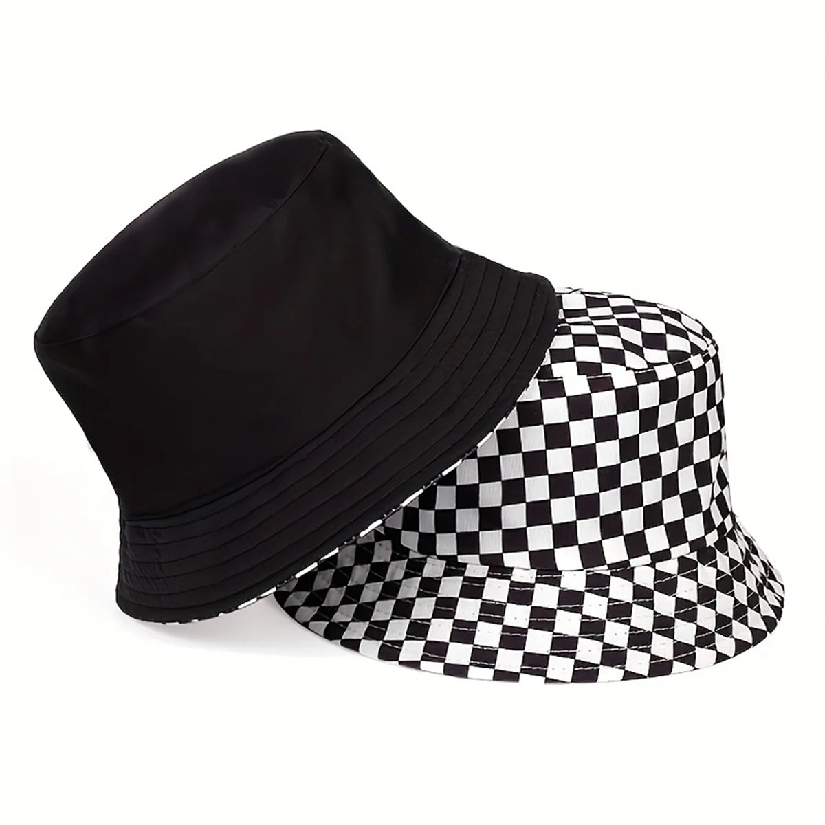 1piece Unisex ack White Grid Reversible Bucket Hat Outdoor Sunscreen Leisure Hat Spring Autumn Travel Tourism Beach Vacation