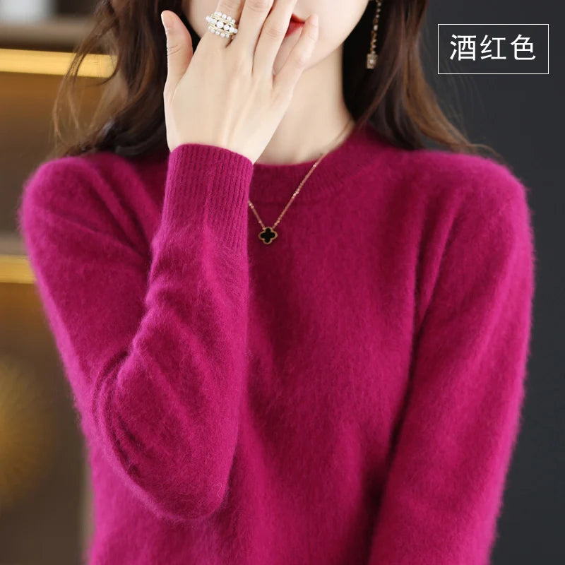 Autumn And Winter New Women's Semi-high-necked Mink Cashmere Sweater Wool Knitted Bottom Shirt