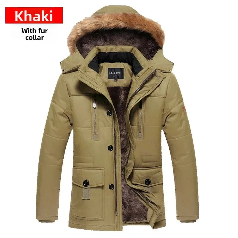 Thickened Casual Cotton Jacket Men's Warm Coat Long Style Leisure Fashion Outerwear Big Size Comfortable Winter Outerwear