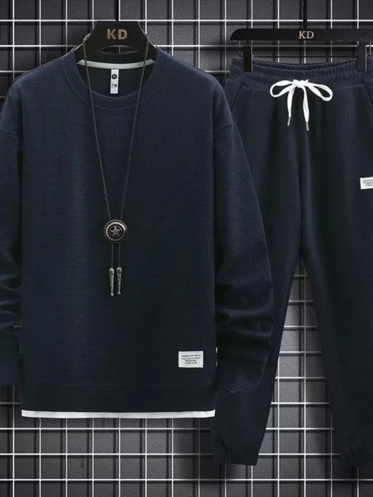 Men's Casual Sportswear Long Sleeve T-Shirt And Pants Set Spring, Autumn/Winter Cotton Plaid Fashionable Youth Outfit Long Pants
