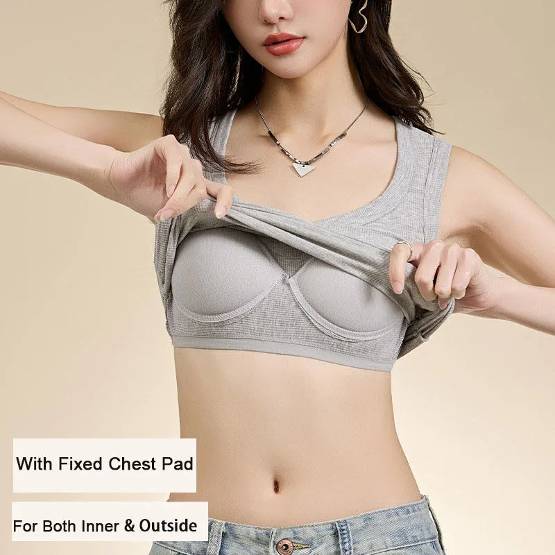 S-XL For 40-75kg Sleeveless Camisole Top With Cup for Women Breathable Wide Shoulder Outerwear Inner Wear Vest With Build-in Bra