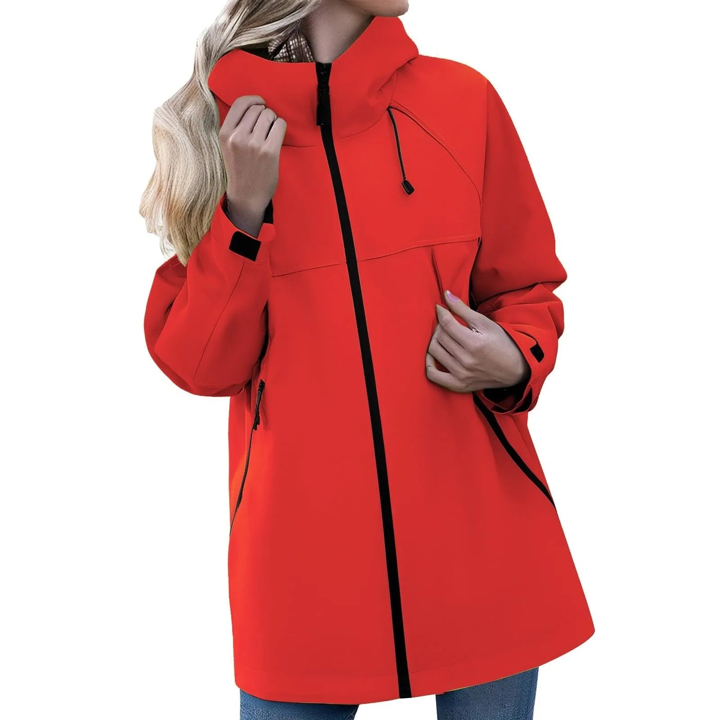 Women Casual Zipper Hooded Jacket Solid Color Breathable Windproof Waterproof Thin Jacket Outdoor Camping Mountaineering Clothin