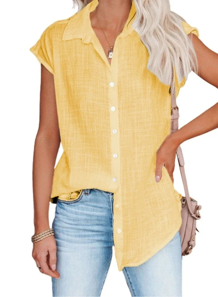 Cotton Linen Shirt Ladies Tops Tee Casual Thin Loose Woman T Shirt Summer Short Sleeve Solid T-Shirts Women Clothing Blouses