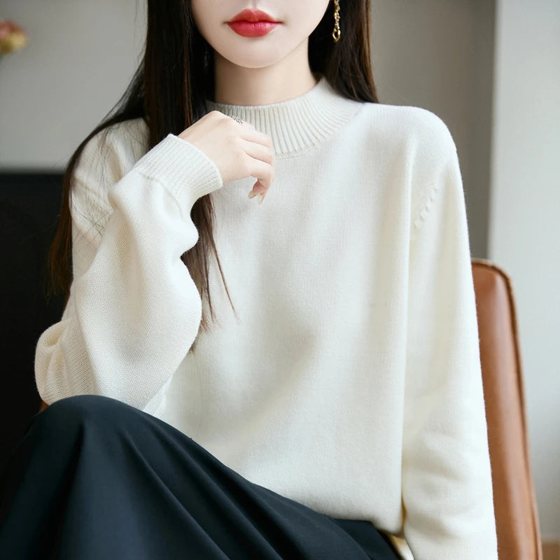 100% Pure Cotton Women's Knitted Sweater Solid Color Round Neck Pullover Loose Cotton Sweater Autumn and Winter New Women's Top