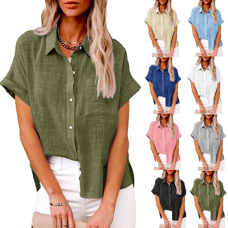 Short Sleeve Tops Tee Women Blouses Summer Loose Ladies T-Shirts Cotton Linen Blouse Woman Clothing Casual T Shirt
