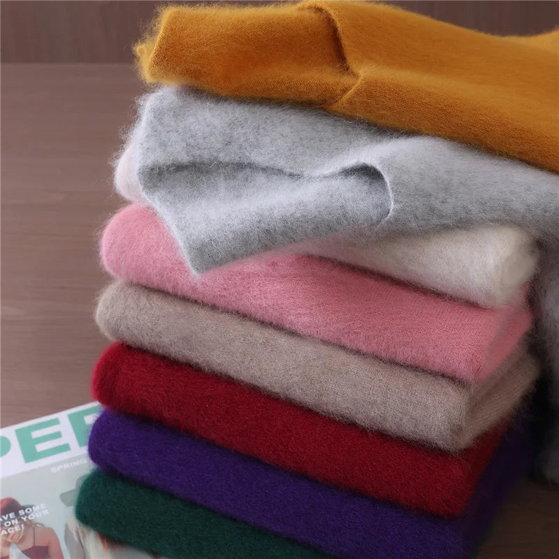 Fall/Winter Fashion Mink Cashmere Women's V-neck Pullover Bottom Shirt Slim Knitted Sweater Short Plus Size