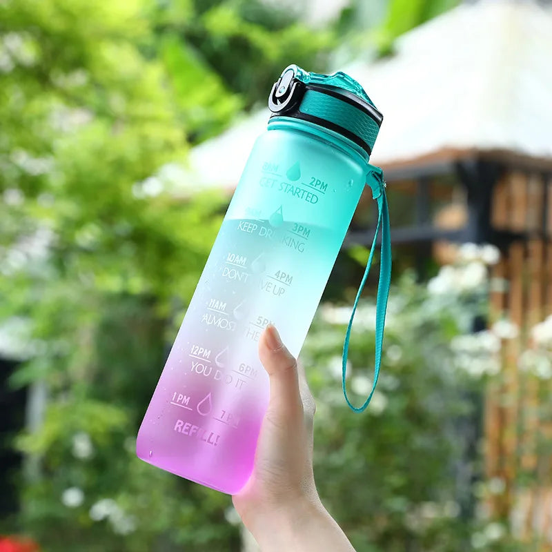 1 Liter Large Capacity Sports Water Bottle with Time-Tracking Straw Leak Proof Locking Flip Cover for Outdoor Fitness