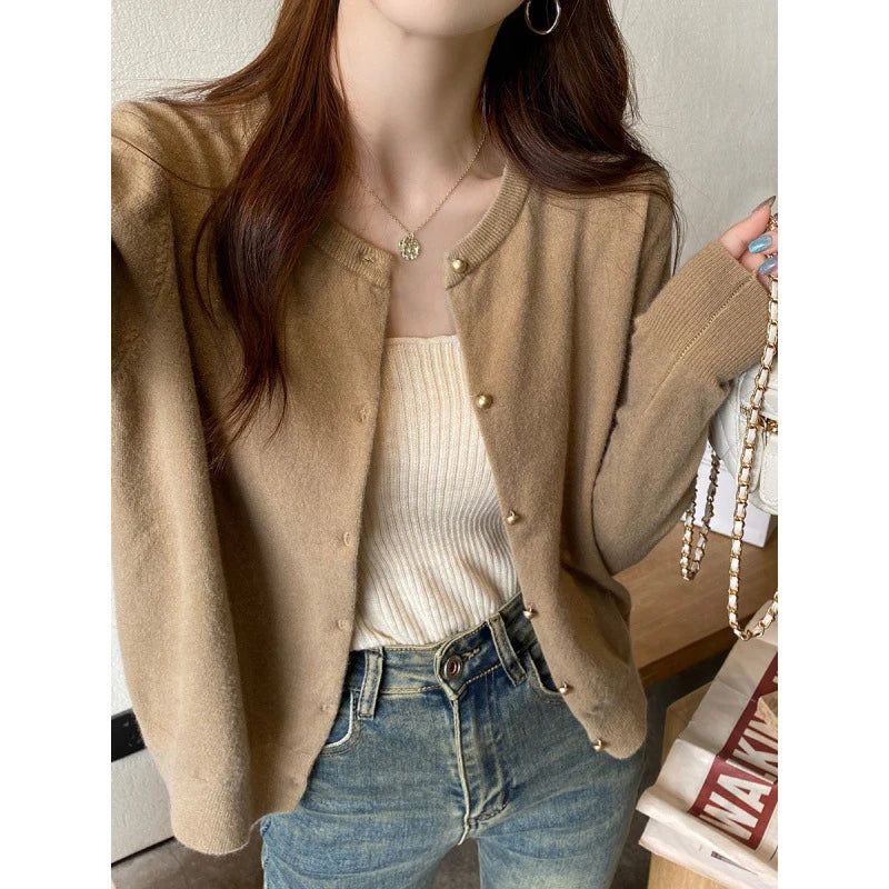 O Neck Basic Knitted Cardigan Women Spring Autumn Long Sleeve Button Solid Soft Sweater Korean Style Short Knitwear Tops Female