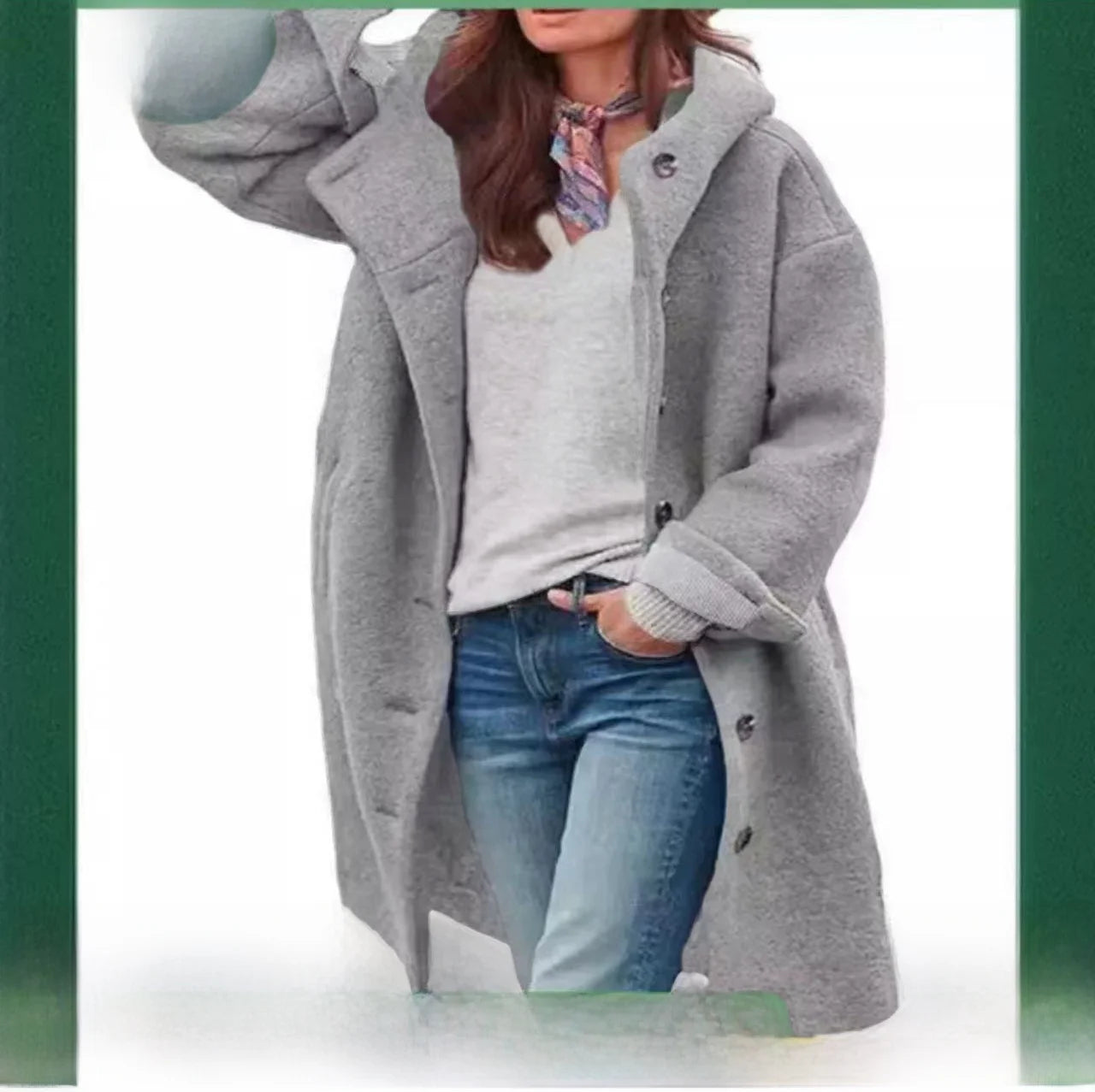 Women's Winter Hooded Long Sve Loose Fit  Color Coat Jaet Silk Knitted Thiened Outerwear for Autumn Season