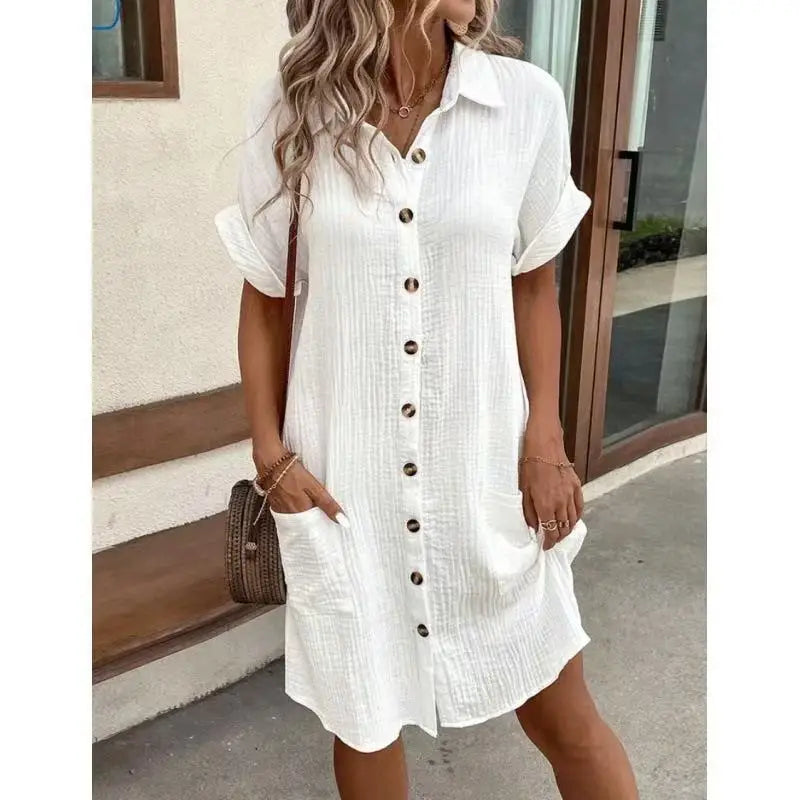 Fashion Casual Cotton Linen Style Dress Woman Short Sleeved Loose Dresses for Women Harajuku Long Shirts