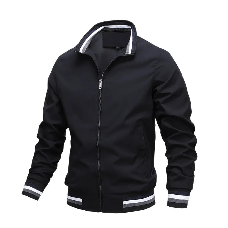 Casual Men's Sports Jacket  Polyester Long Sleeve, Stand Fit, Youth Fashion, Four Seasons Outerwear