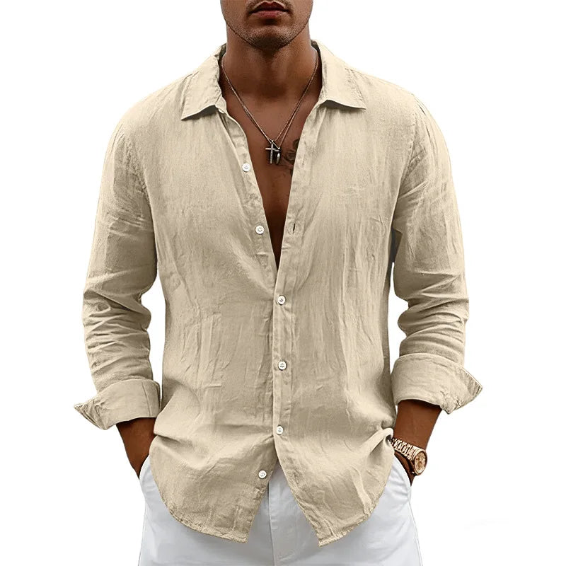 Men’s Long Sleeve Linen Shirt Button Down Casual Beach Vacation Top 2026