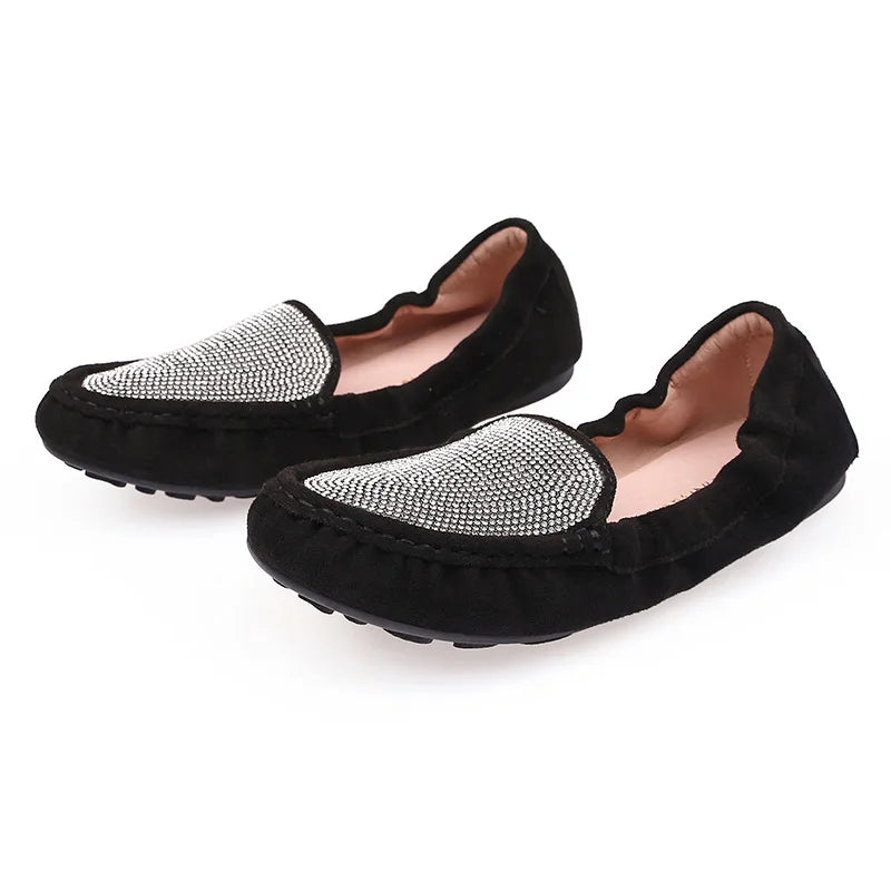 Sequines Cloth Women foldable flats crystal rivets mocasines female elastic band slip on loafers 41-43 big size work shoes
