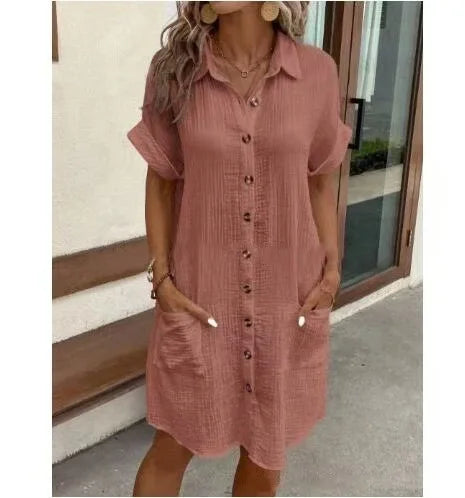 Fashion Casual Cotton Linen Style Dress Woman Short Sleeved Loose Dresses for Women Harajuku Long Shirts