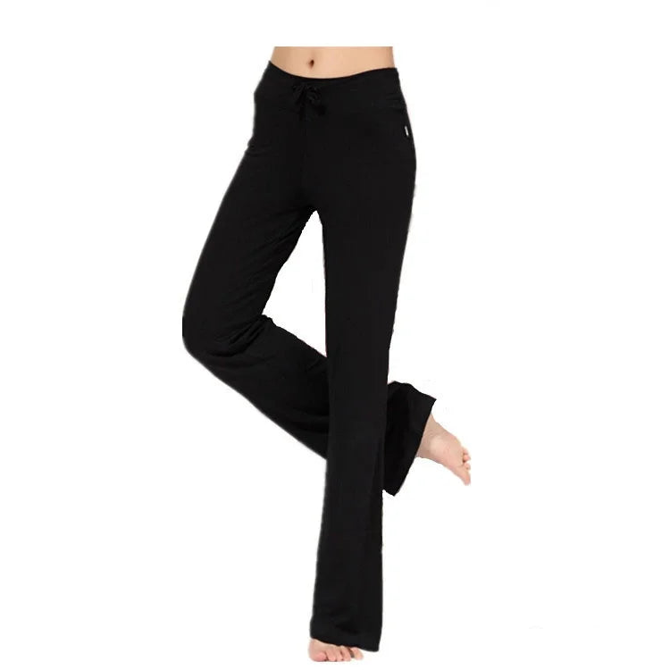 Women Leggings Wide Leg Flare Pants With Pockets Drawstring Sports Trousers High Waist Flared Yoga Leggings Fitness Running Jogg