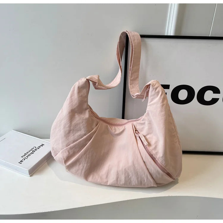 Nylon Shoulder Bags Tote Bag Large Capacity Casual Dumpling Bag Solid Color Fold Oxford Cloth Underarm Bag Girls